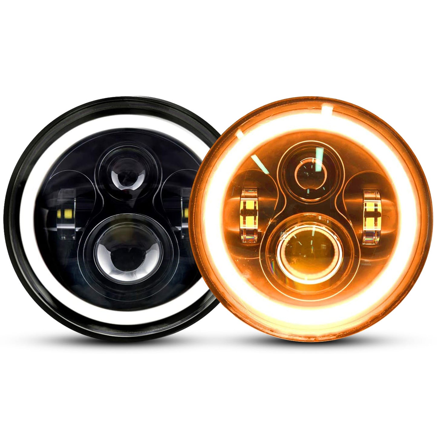 7" LED Headlights with Halo Rings Set of 2  Fits Jeep Wrangler TJ, JK, CJ | Plug & Play with H4 to H13 Adapters