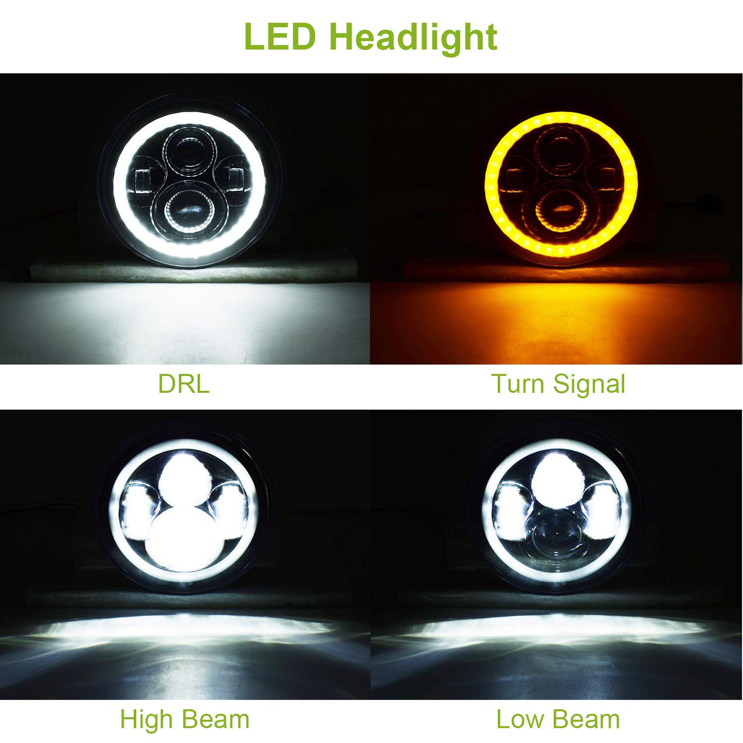 7" LED Headlights with Halo Rings Set of 2  Fits Jeep Wrangler TJ, JK, CJ | Plug & Play with H4 to H13 Adapters