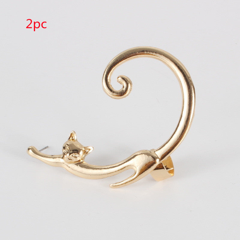 Whimsical Style Cat Post Earring with Ear Cuff Cute Animal Stud Earring