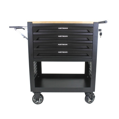 4-Drawer Multifunctional Tool Cart with Wheels & Wooden Top Heavy-Duty Mobile Storage for Tools, Rocks & Lapidary Gear
