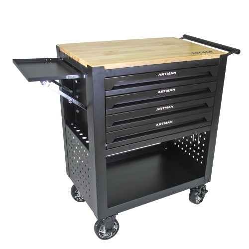 4-Drawer Multifunctional Tool Cart with Wheels & Wooden Top Heavy-Duty Mobile Storage for Tools, Rocks & Lapidary Gear