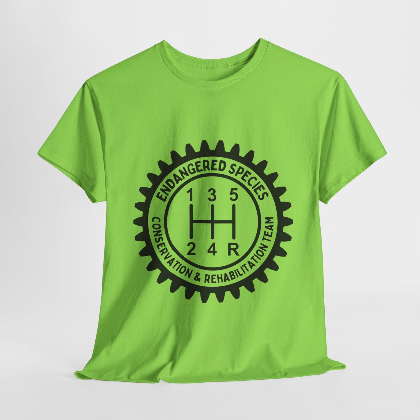 Manual Transmission Stick Shift Humor Tee - Endangered Species Conservation & Rehabilitation Team - Black Print