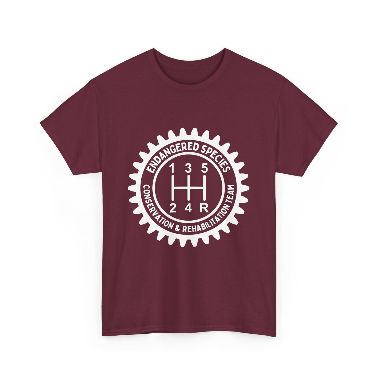 Manual Transmission Stick Shift Humor Tee Shirt - Endangered Species Conservation & Rehabilitation Team - White Print