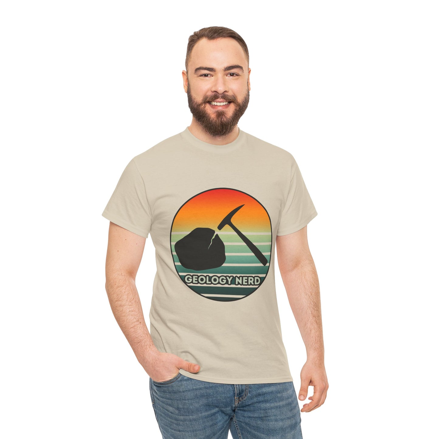 Geology Nerd Unisex Heavy Cotton Tee | Silhouette Sunset Rock Hammer | Perfect for Rock Lovers, Science Buffs, Casual Outfits, Gift for Geologists, Excursion Wear