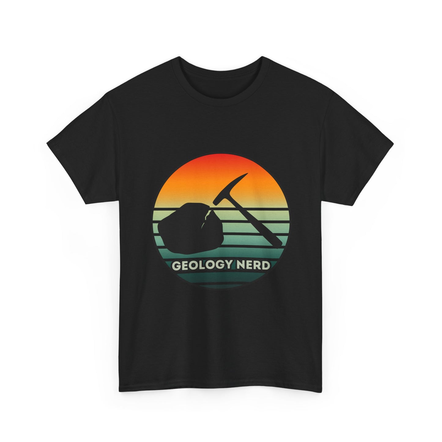 Geology Nerd Unisex Heavy Cotton Tee | Silhouette Sunset Rock Hammer | Perfect for Rock Lovers, Science Buffs, Casual Outfits, Gift for Geologists, Excursion Wear