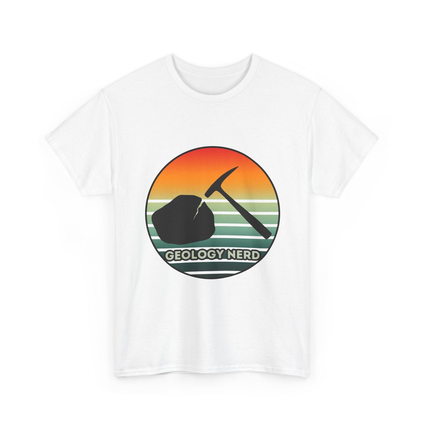 Geology Nerd Unisex Heavy Cotton Tee | Silhouette Sunset Rock Hammer | Perfect for Rock Lovers, Science Buffs, Casual Outfits, Gift for Geologists, Excursion Wear