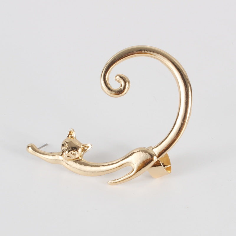 Whimsical Style Cat Post Earring with Ear Cuff Cute Animal Stud Earring