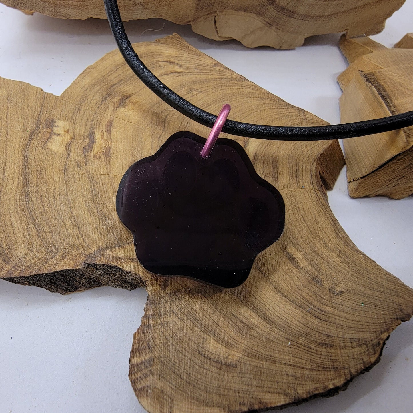 Paw Print Charm Necklace | Cute Pink and Black Pet Lover Gift | Perfect for Dog or Cat Person