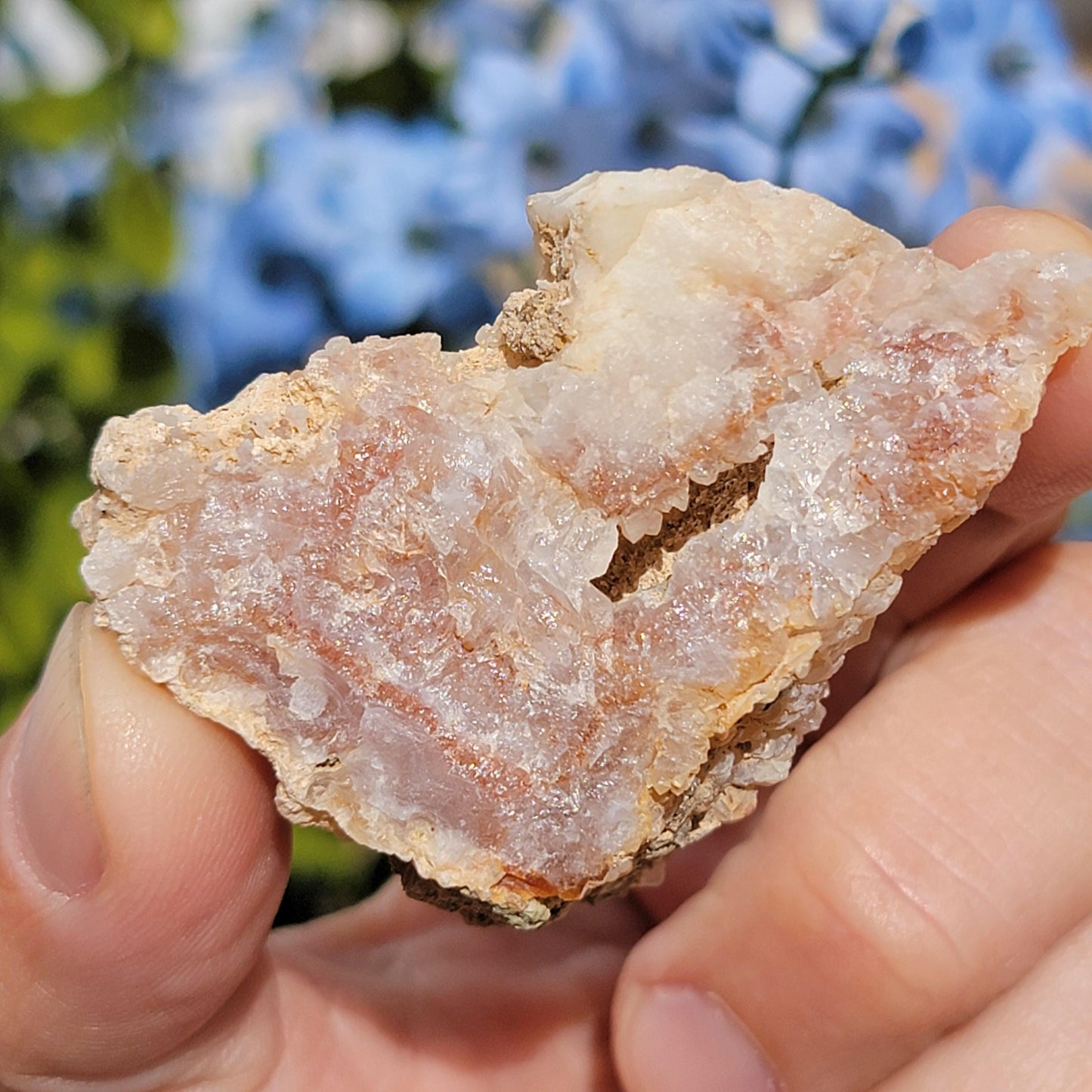Natural Quartz Geode with Beautiful Crystal Points & Hole | Mule Mountains, California | Pink and White Raw Stone, Display Mineral Specimen