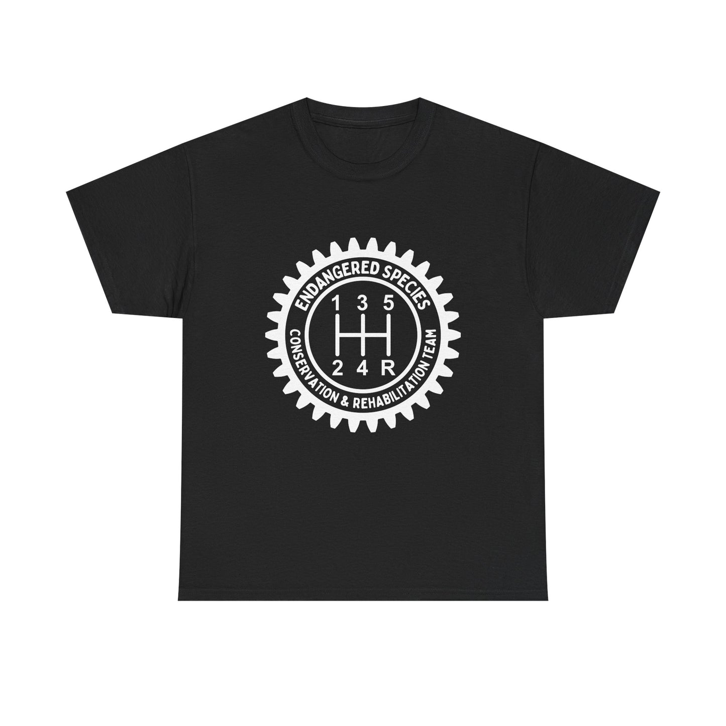 Manual Transmission Stick Shift Humor Tee Shirt - Endangered Species Conservation & Rehabilitation Team - White Print
