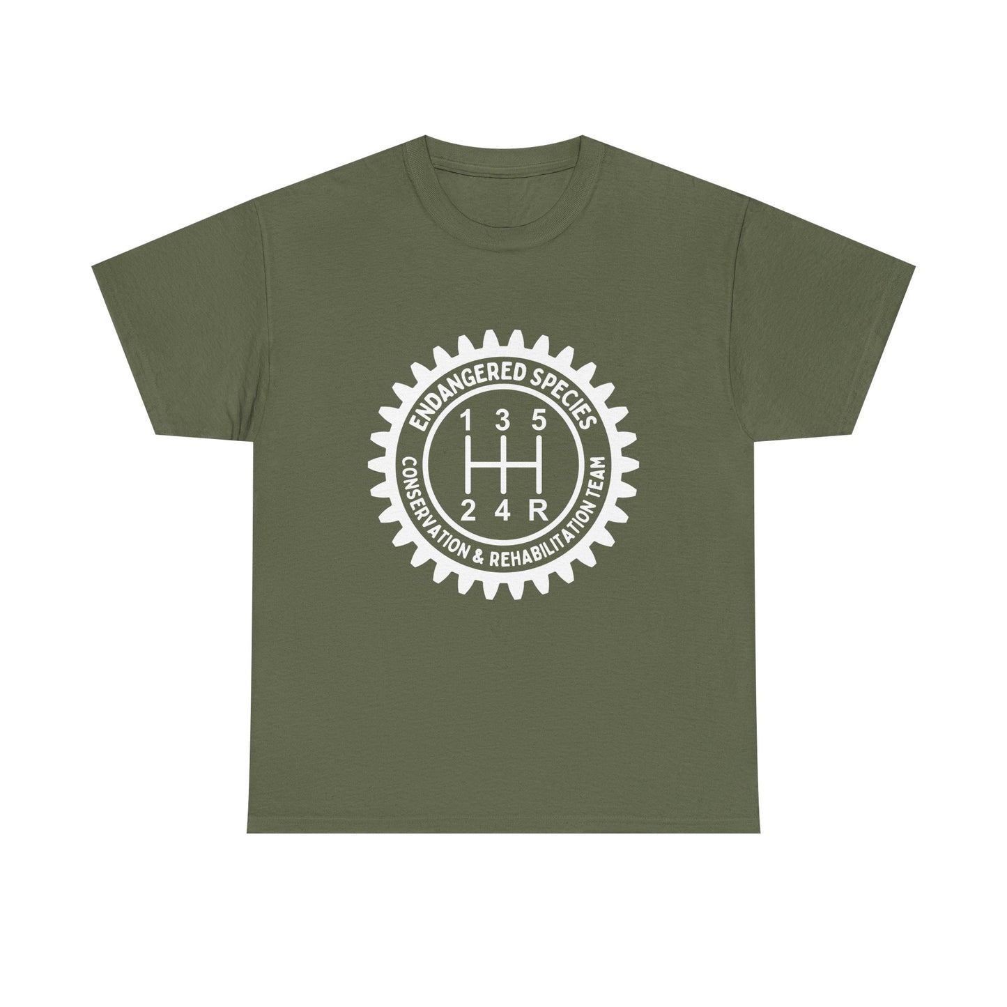 Manual Transmission Stick Shift Humor Tee Shirt - Endangered Species Conservation & Rehabilitation Team - White Print