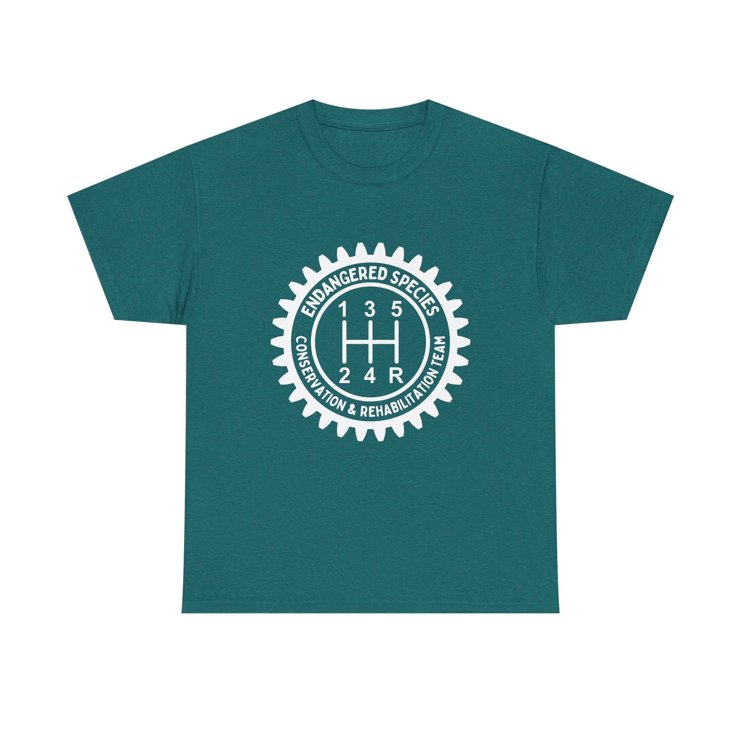 Manual Transmission Stick Shift Humor Tee Shirt - Endangered Species Conservation & Rehabilitation Team - White Print