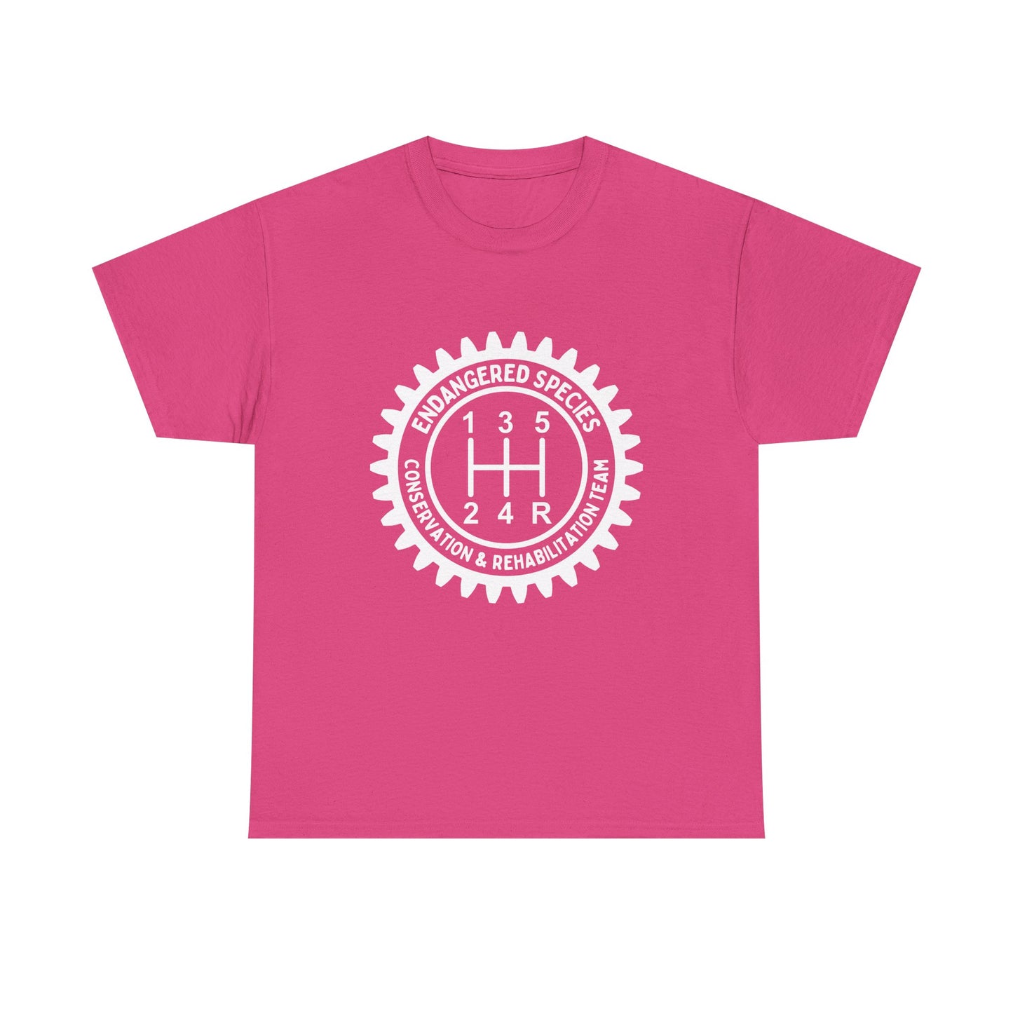 Manual Transmission Stick Shift Humor Tee Shirt - Endangered Species Conservation & Rehabilitation Team - White Print