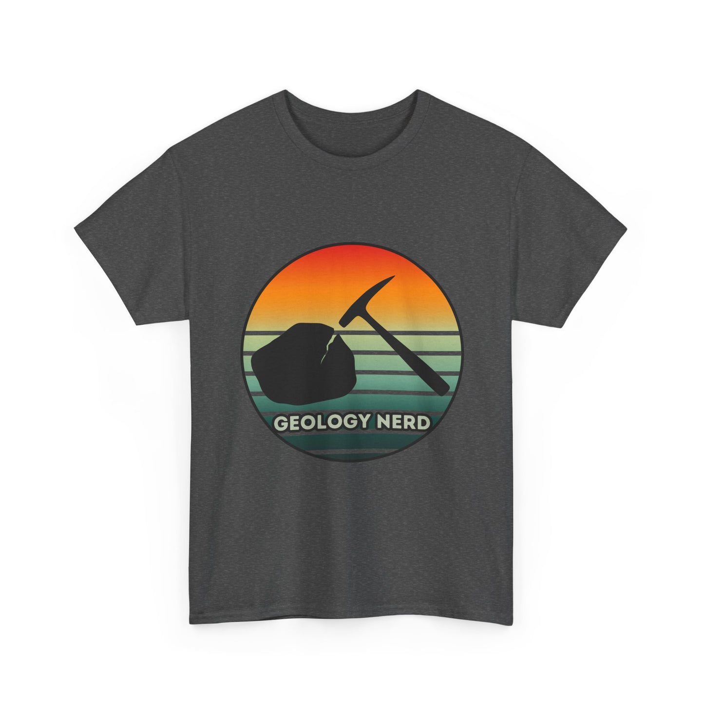 Geology Nerd Unisex Heavy Cotton Tee | Silhouette Sunset Rock Hammer | Perfect for Rock Lovers, Science Buffs, Casual Outfits, Gift for Geologists, Excursion Wear