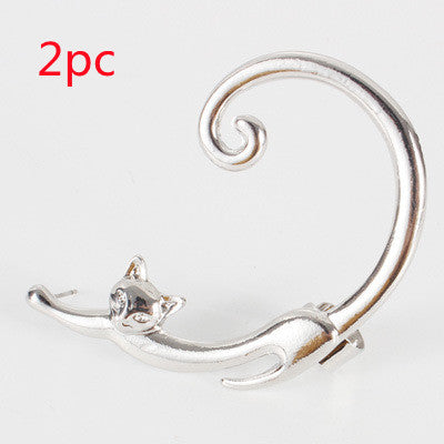 Whimsical Style Cat Post Earring with Ear Cuff Cute Animal Stud Earring