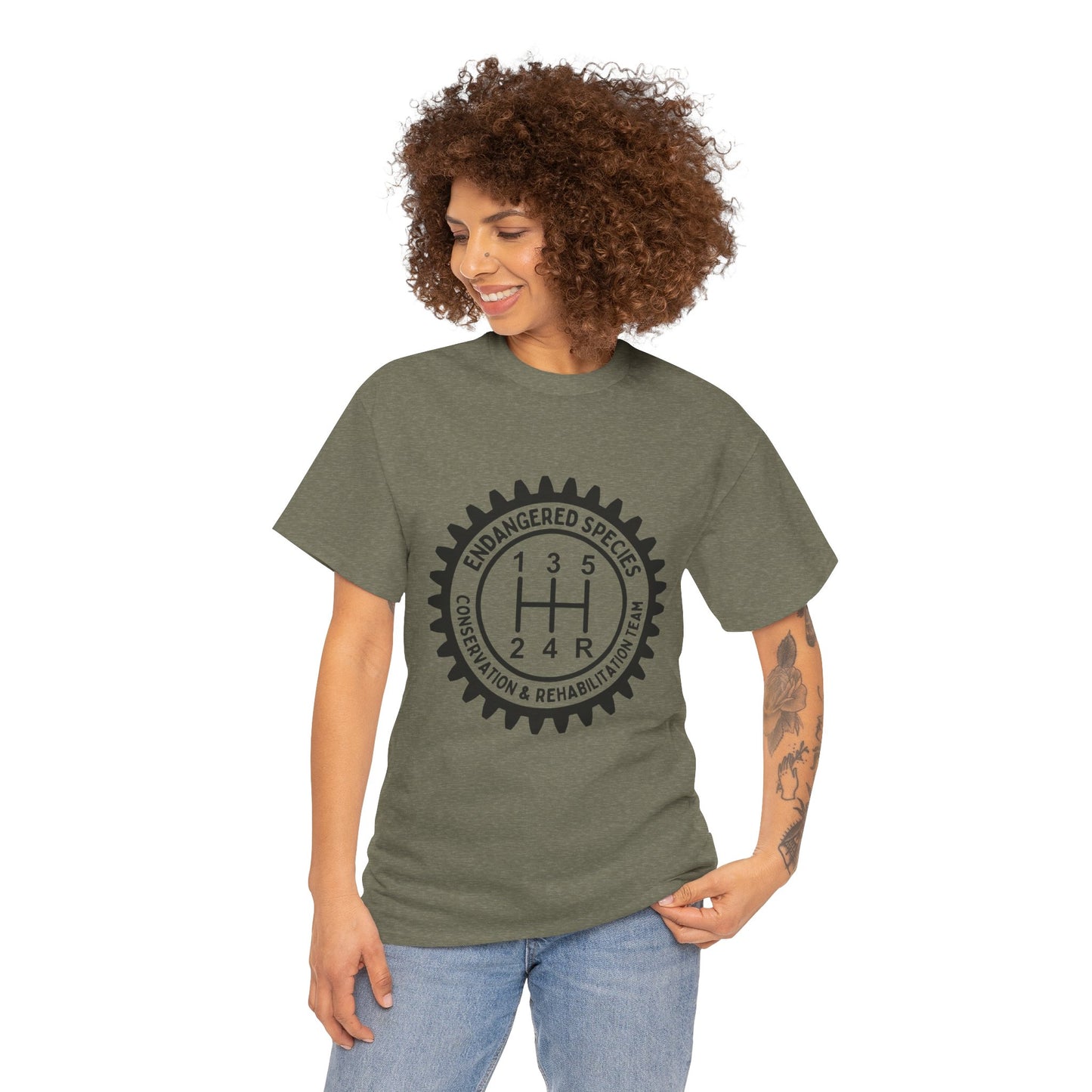 Manual Transmission Stick Shift Humor Tee - Endangered Species Conservation & Rehabilitation Team - Black Print