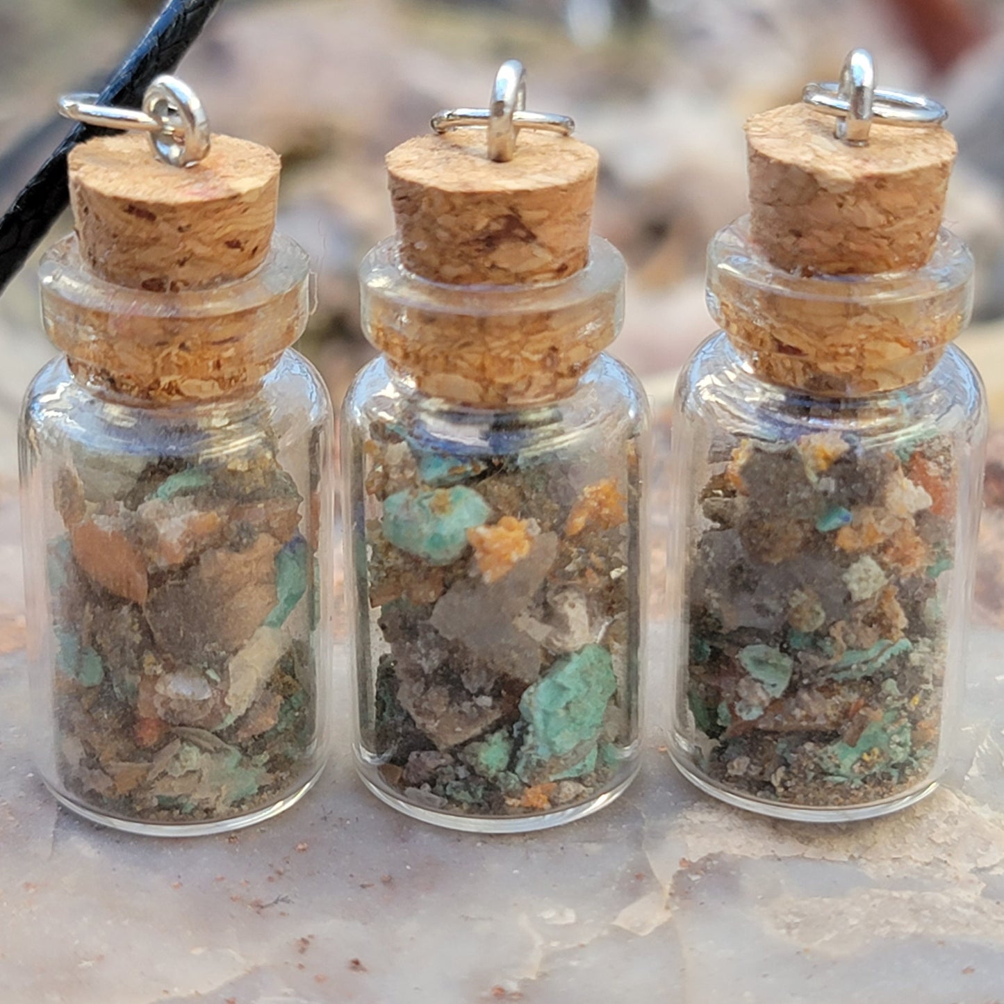 Arizona Desert Crystal Mix Glass Jar Necklace | Raw Stone Jewelry | Rock Pendant | Rockhound Geology Gift | Wulfenite, Chrysocolla, Quartz