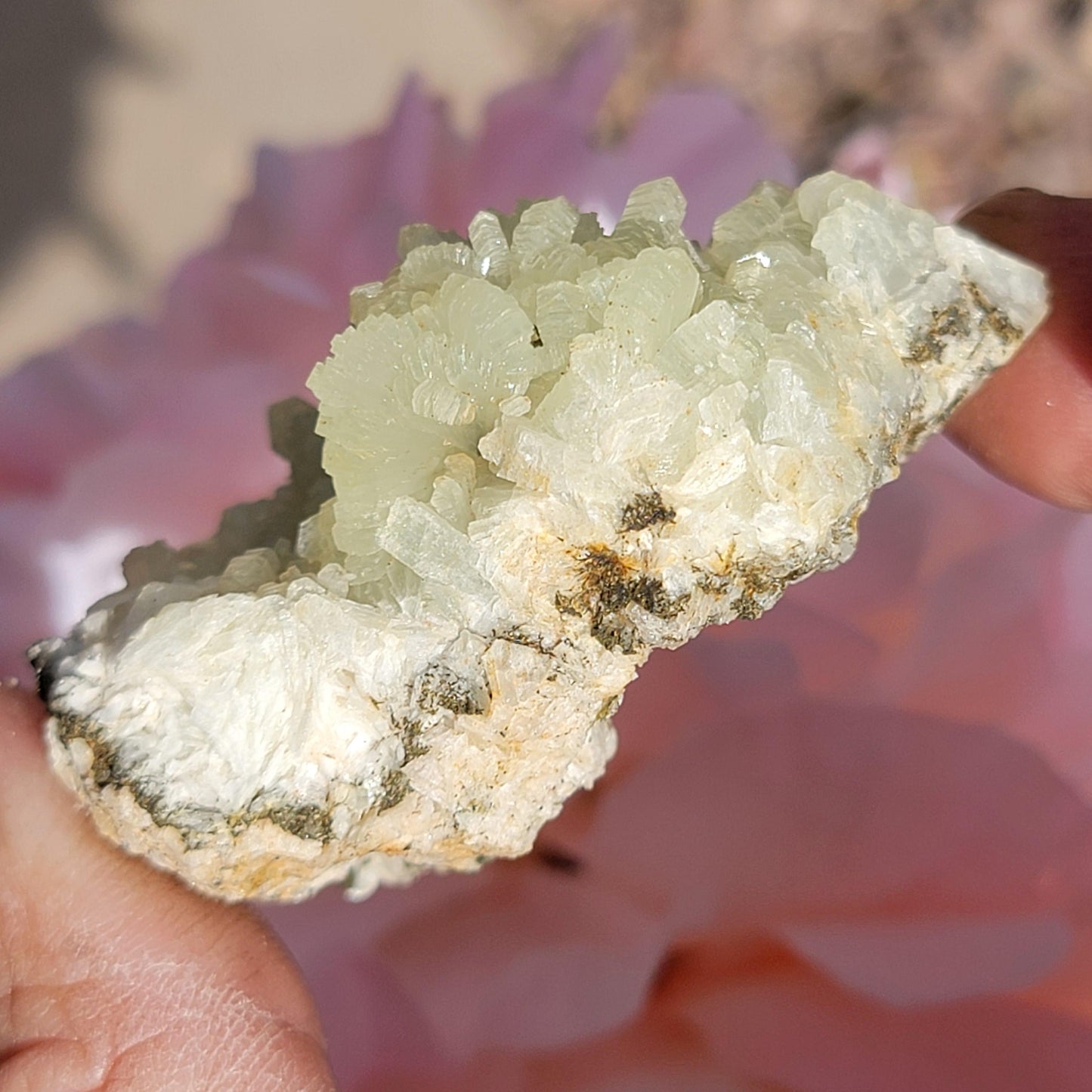 Morocco Prehnite Rock Specimen | Light Green Crystals | Natural Mineral from Boulemane, Imilchil Region | Rough Stone | 52.92g