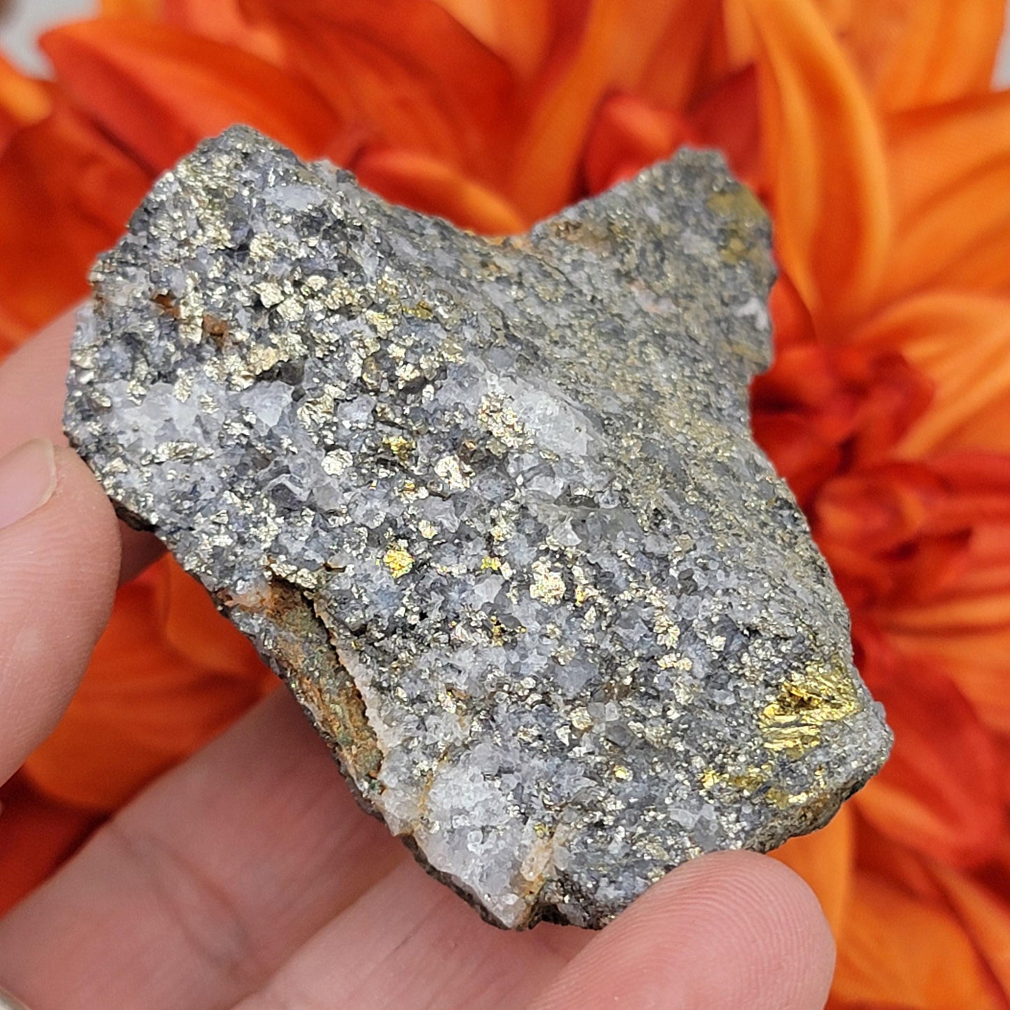 Rough Pyrite Copper Ore Rock Specimen from Morocco 147.68g, with Quartz and Green Oxidation Mineral
