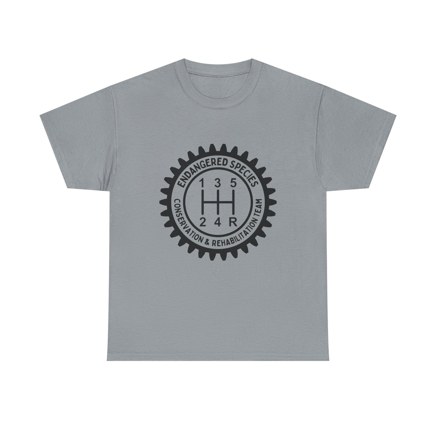 Manual Transmission Stick Shift Humor Tee - Endangered Species Conservation & Rehabilitation Team - Black Print