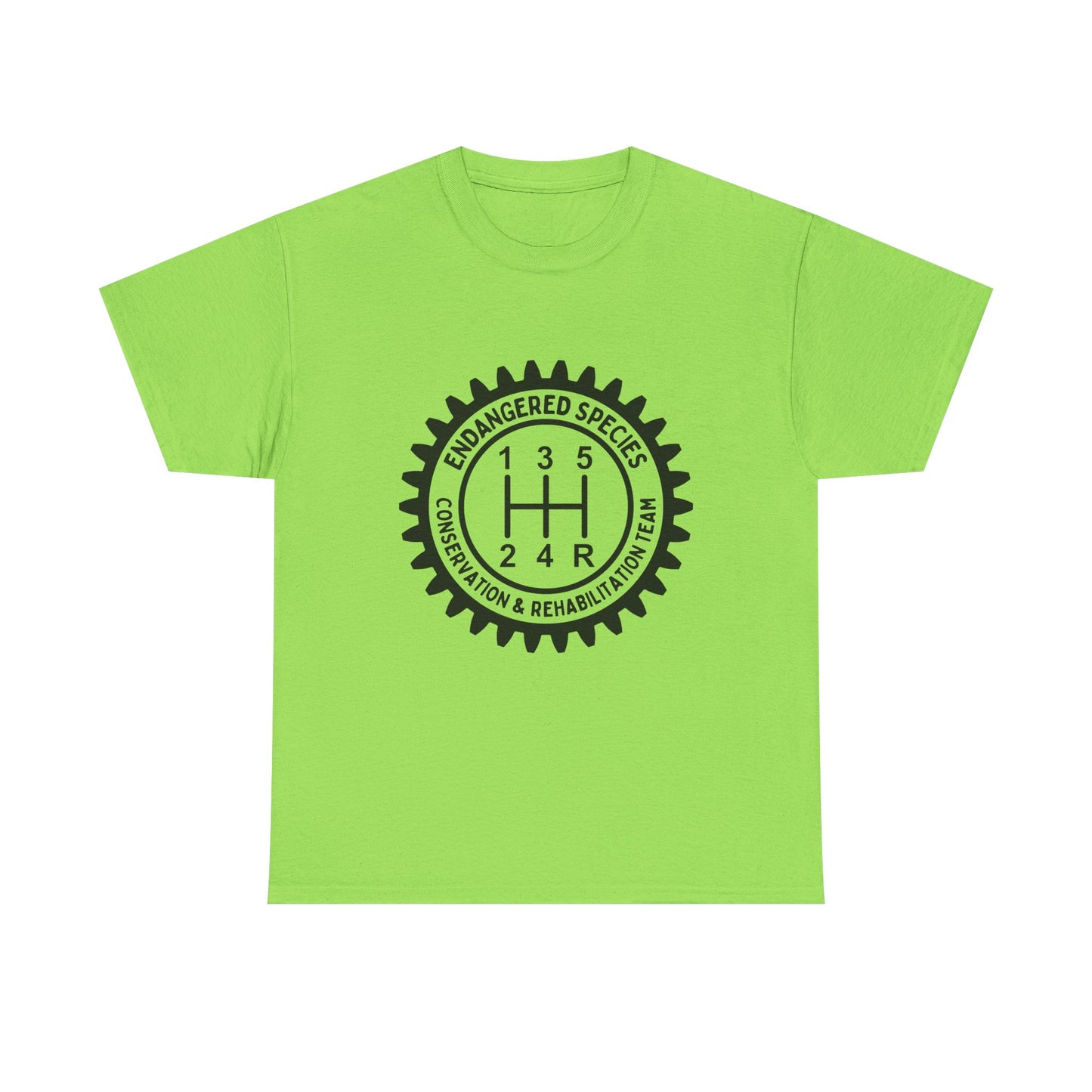 Manual Transmission Stick Shift Humor Tee - Endangered Species Conservation & Rehabilitation Team - Black Print