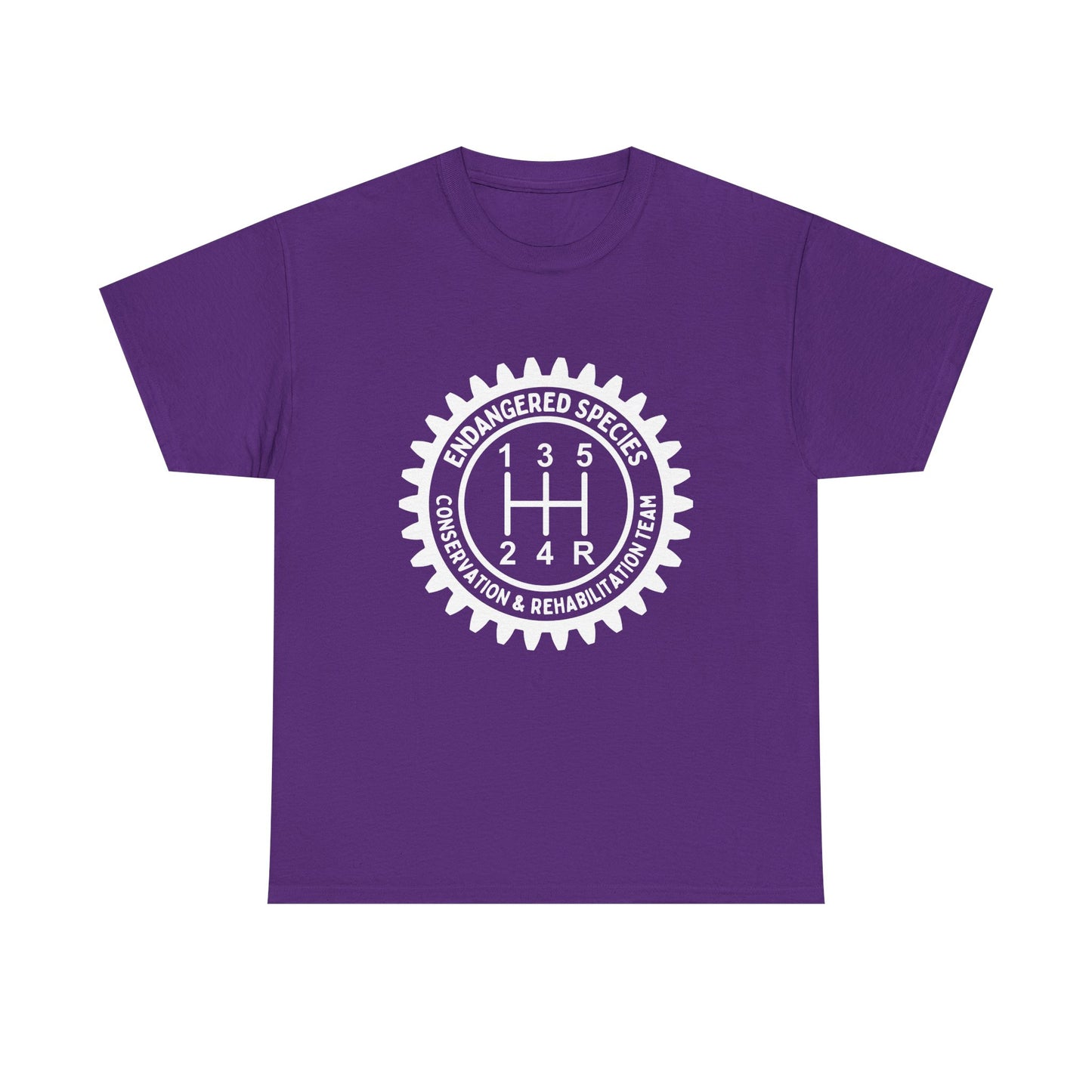 Manual Transmission Stick Shift Humor Tee Shirt - Endangered Species Conservation & Rehabilitation Team - White Print