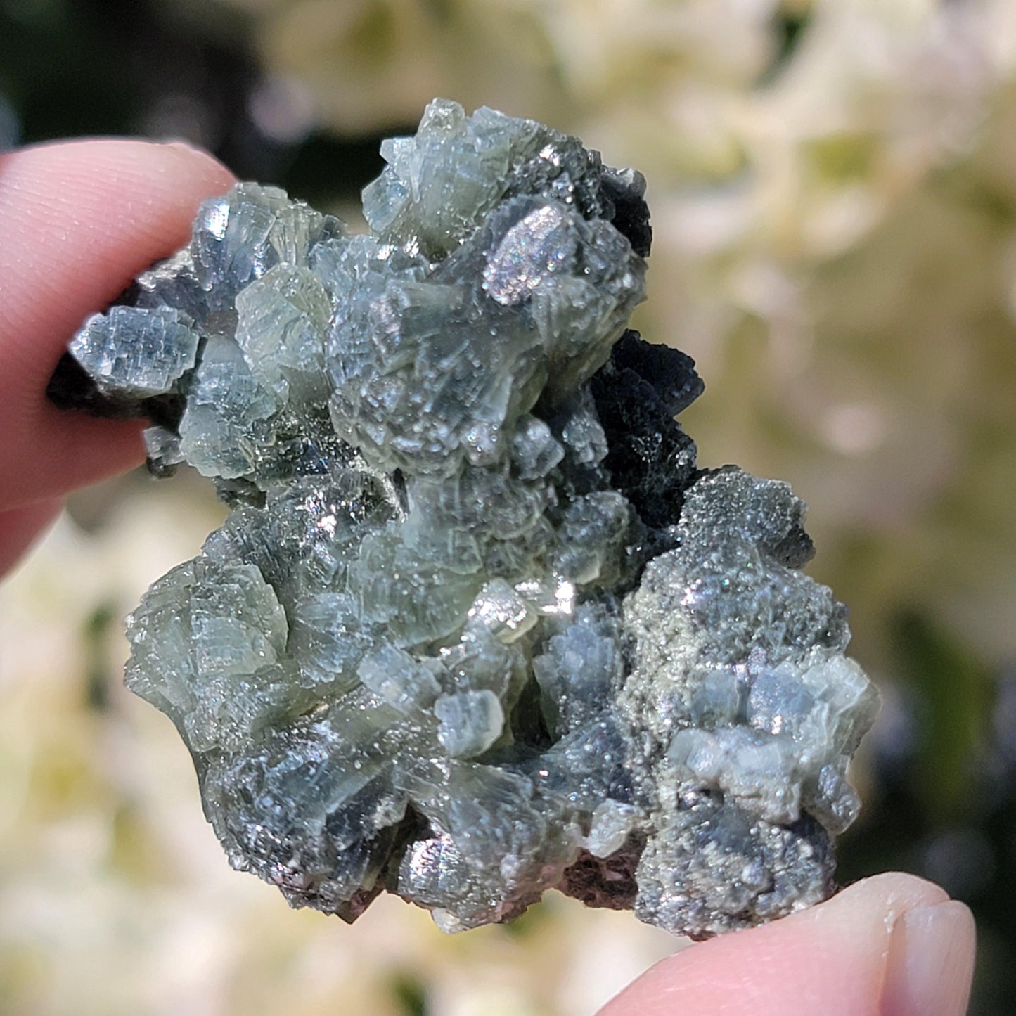 Rough Prehnite Rock Specimen from Boulemane, Imilchil, Morocco, 26.15g, Beautiful Dark and Light Green Bowtie Shaped Crystals