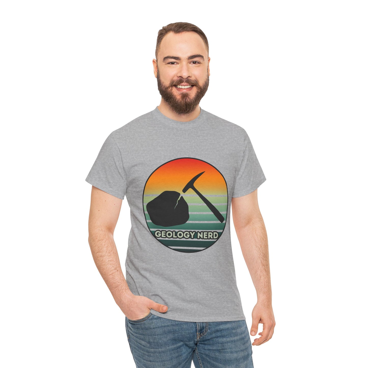 Geology Nerd Unisex Heavy Cotton Tee | Silhouette Sunset Rock Hammer | Perfect for Rock Lovers, Science Buffs, Casual Outfits, Gift for Geologists, Excursion Wear