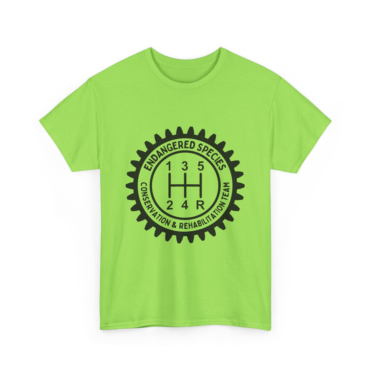 Manual Transmission Stick Shift Humor Tee - Endangered Species Conservation & Rehabilitation Team - Black Print