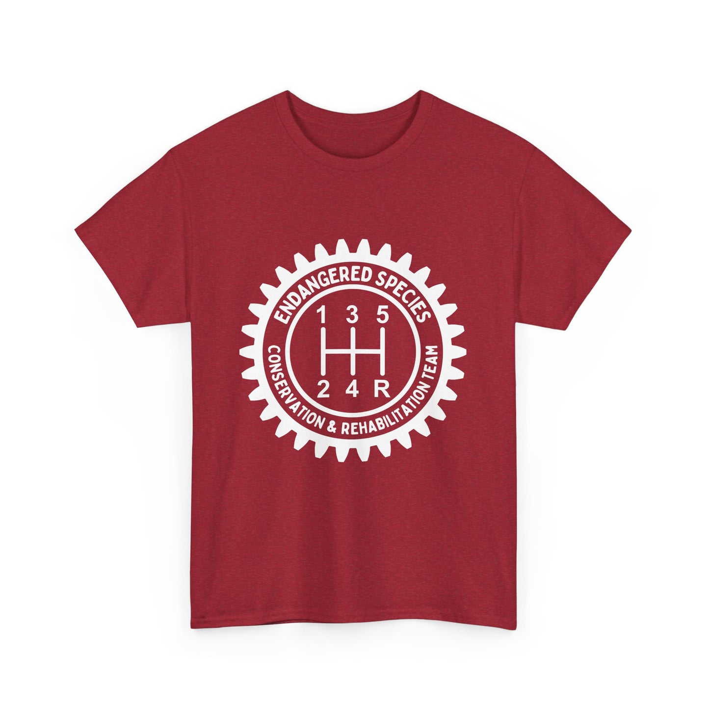 Manual Transmission Stick Shift Humor Tee Shirt - Endangered Species Conservation & Rehabilitation Team - White Print