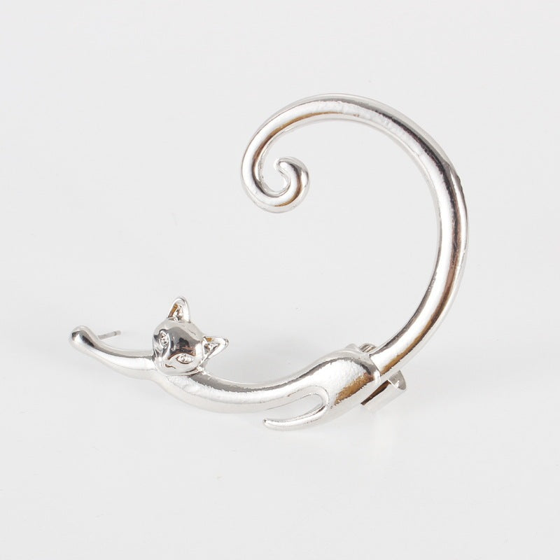 Whimsical Style Cat Post Earring with Ear Cuff Cute Animal Stud Earring