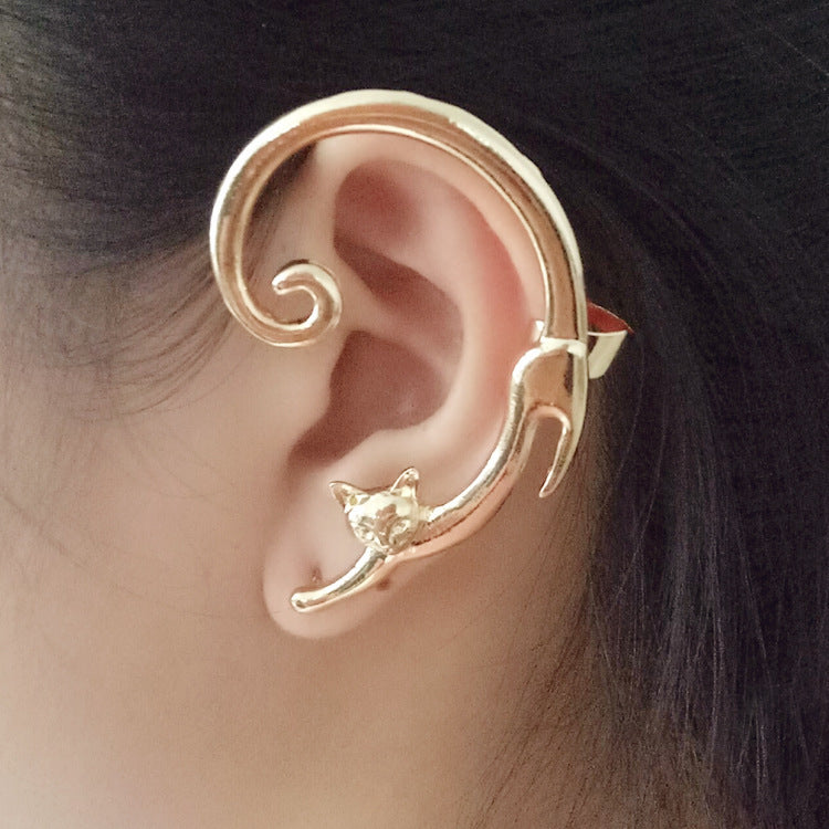 Whimsical Style Cat Post Earring with Ear Cuff Cute Animal Stud Earring
