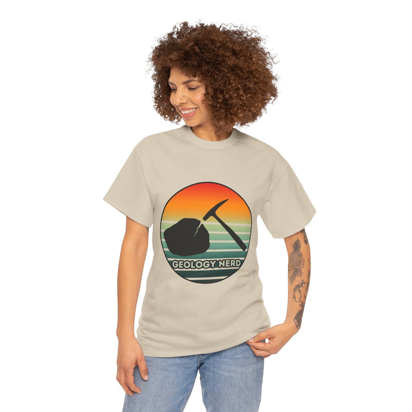Geology Nerd Unisex Heavy Cotton Tee | Silhouette Sunset Rock Hammer | Perfect for Rock Lovers, Science Buffs, Casual Outfits, Gift for Geologists, Excursion Wear
