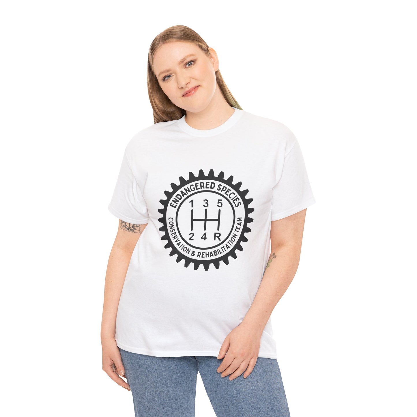 Manual Transmission Stick Shift Humor Tee - Endangered Species Conservation & Rehabilitation Team - Black Print