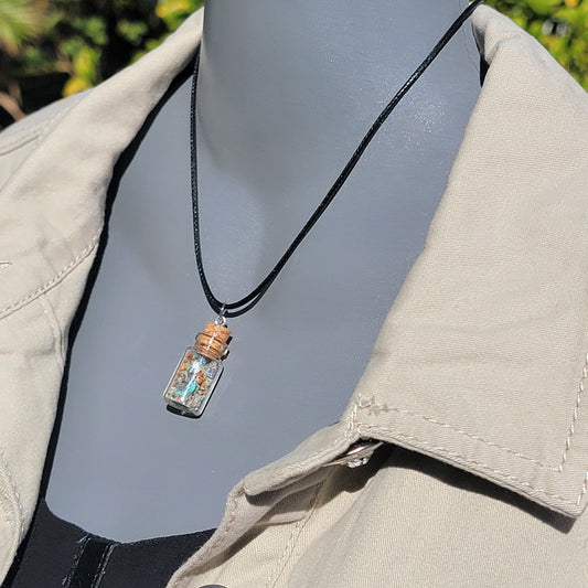 Arizona Desert Crystal Mix Glass Jar Necklace | Raw Stone Jewelry | Rock Pendant | Rockhound Geology Gift | Wulfenite, Chrysocolla, Quartz