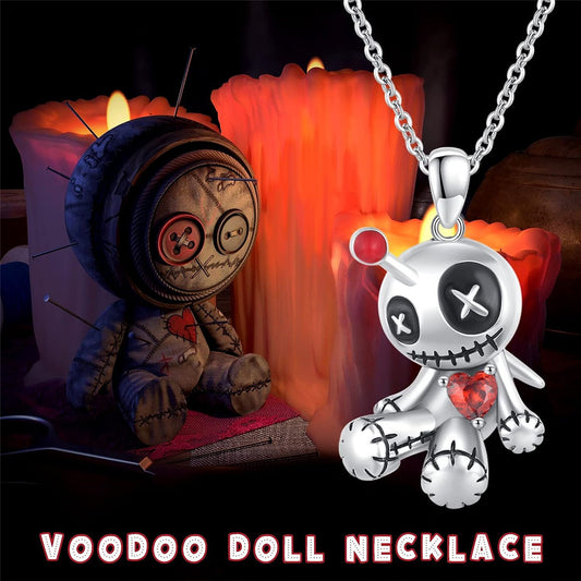Cartoon Red Heart Voodoo Doll Necklace Halloween Spooky Creepy Personality Necklace Fashion Jewelry Accessories