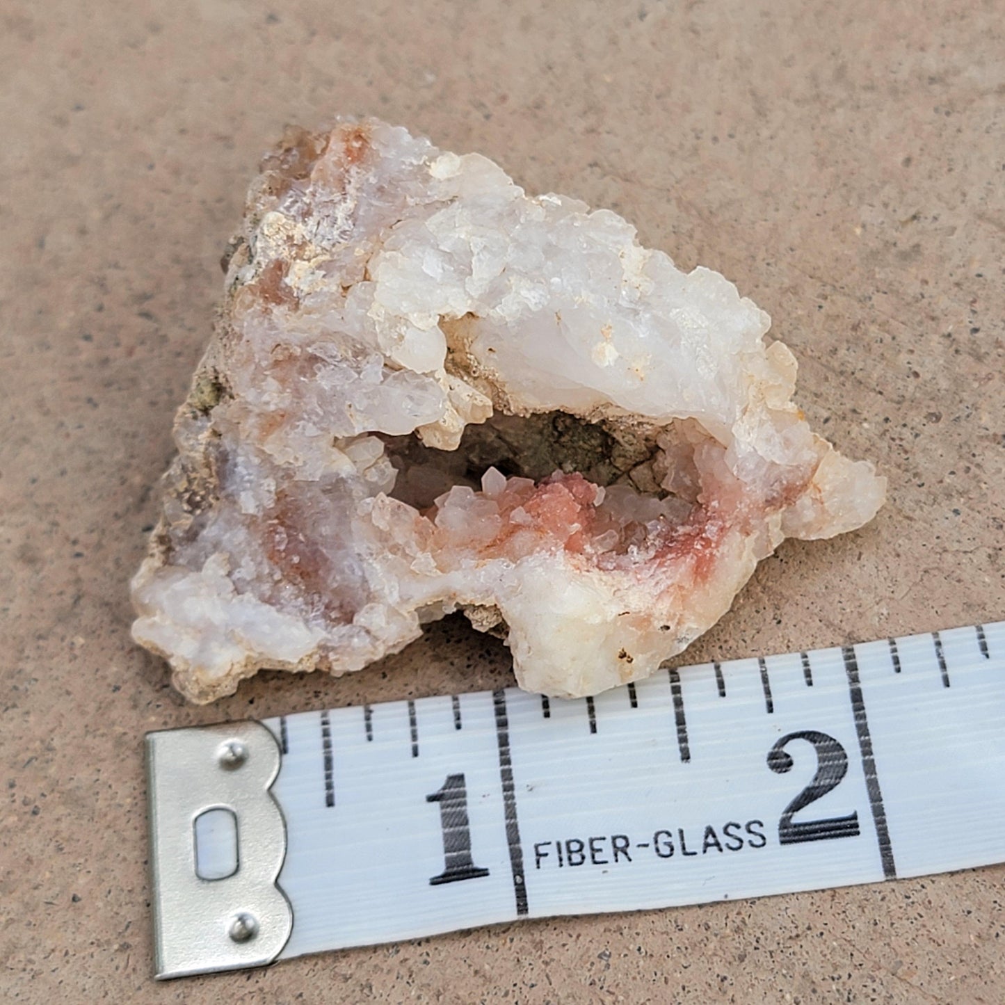 Natural Quartz Geode with Beautiful Crystal Points & Hole | Mule Mountains, California | Pink and White Raw Stone, Display Mineral Specimen