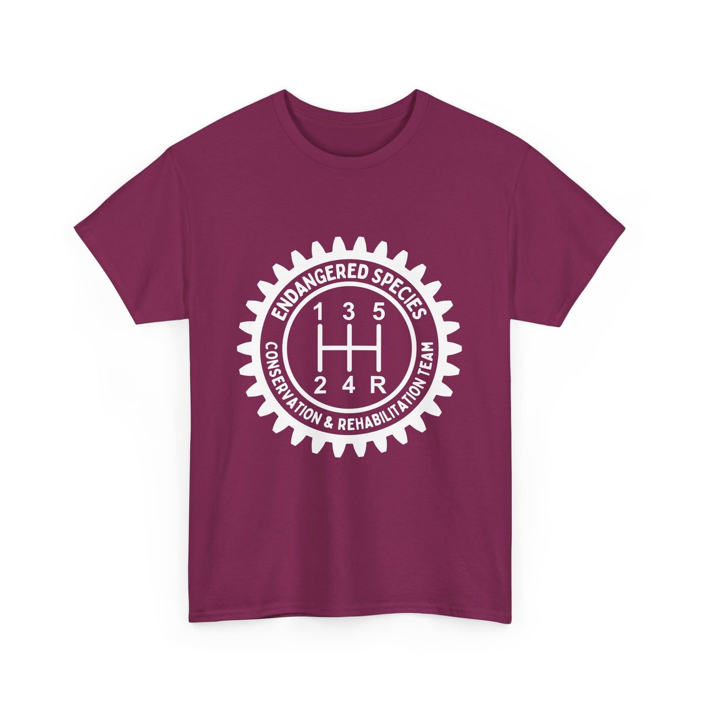 Manual Transmission Stick Shift Humor Tee Shirt - Endangered Species Conservation & Rehabilitation Team - White Print