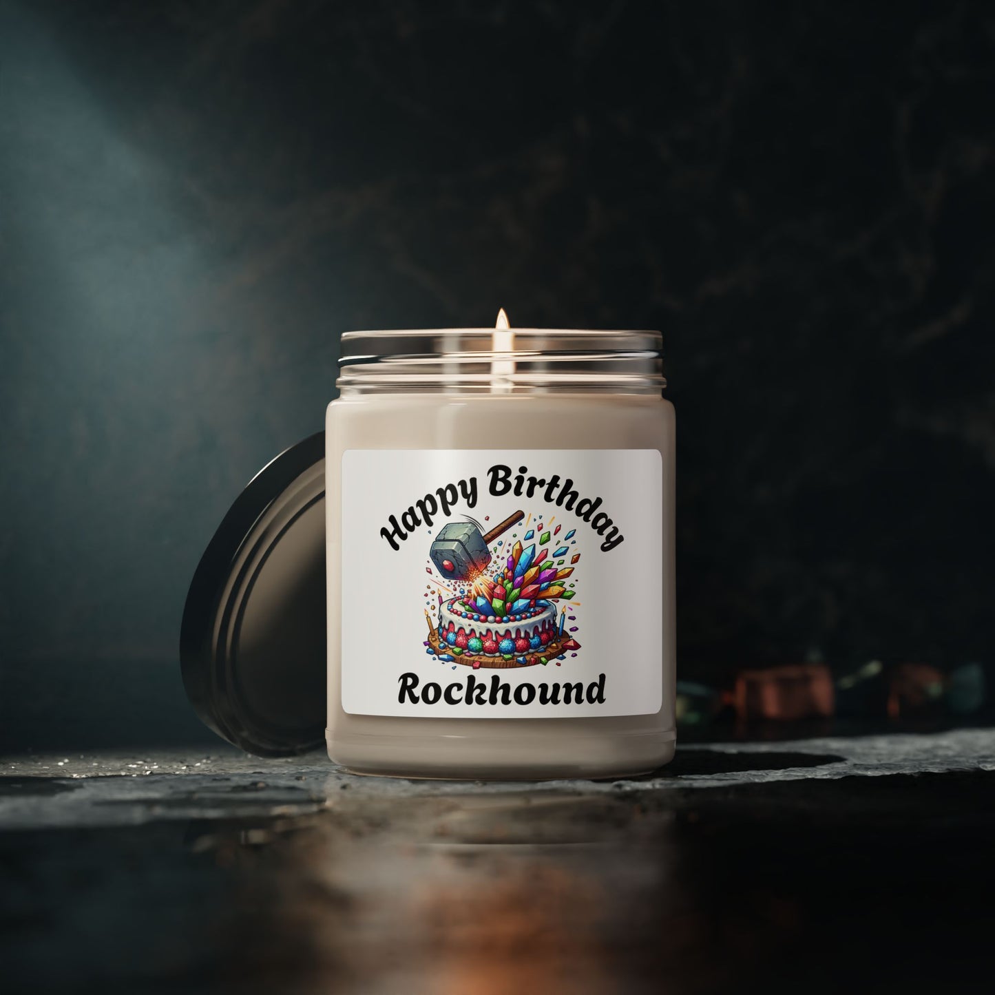 Happy Birthday Rockhound Scented Soy Candle, Unique Birthday Gift for Rock Lovers, Celebration Candle, Home Decor, Gifts for Him/Her