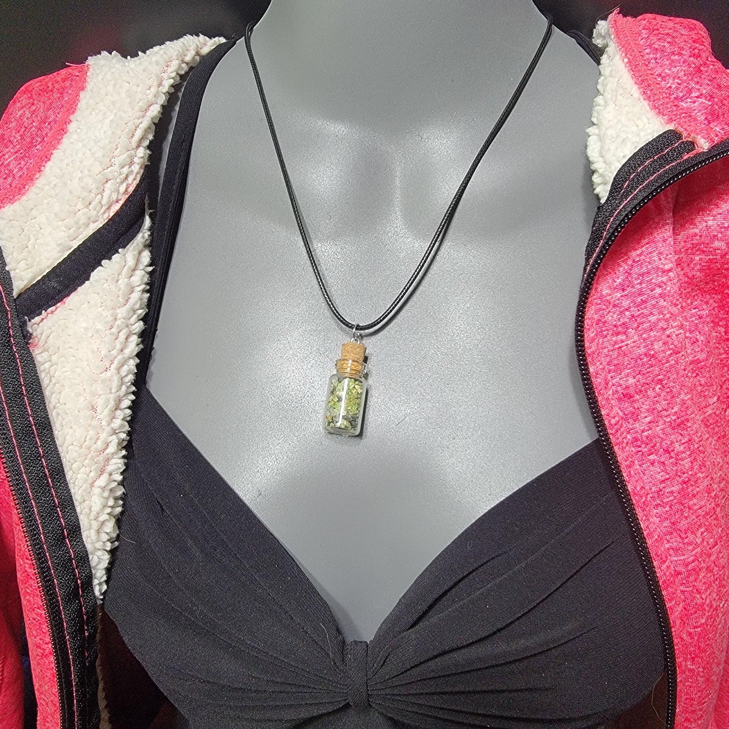 Natural Raw Peridot Necklace | August Birthstone Jewelry | Crystals in a Bottle Pendant | Arizona Gemstone Geology Gift