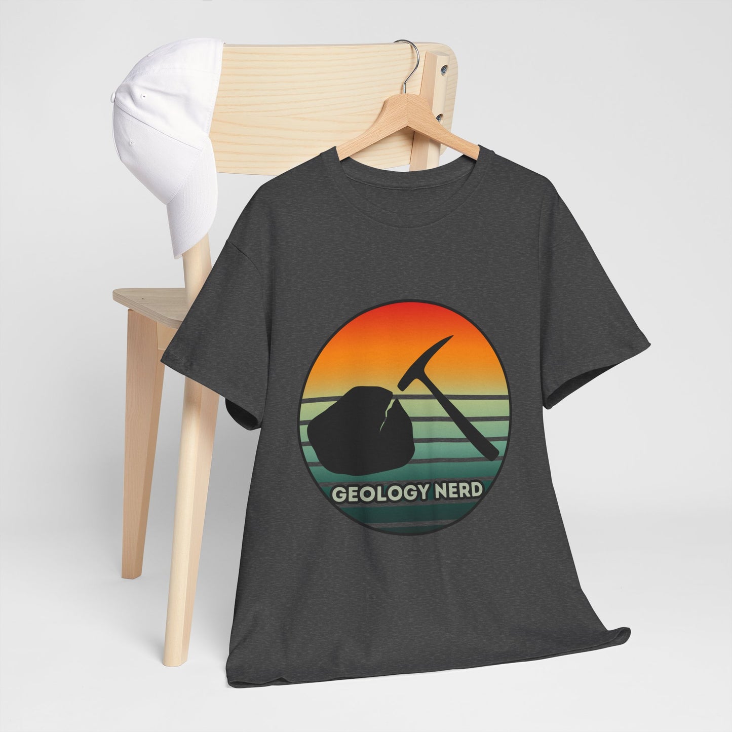 Geology Nerd Unisex Heavy Cotton Tee | Silhouette Sunset Rock Hammer | Perfect for Rock Lovers, Science Buffs, Casual Outfits, Gift for Geologists, Excursion Wear