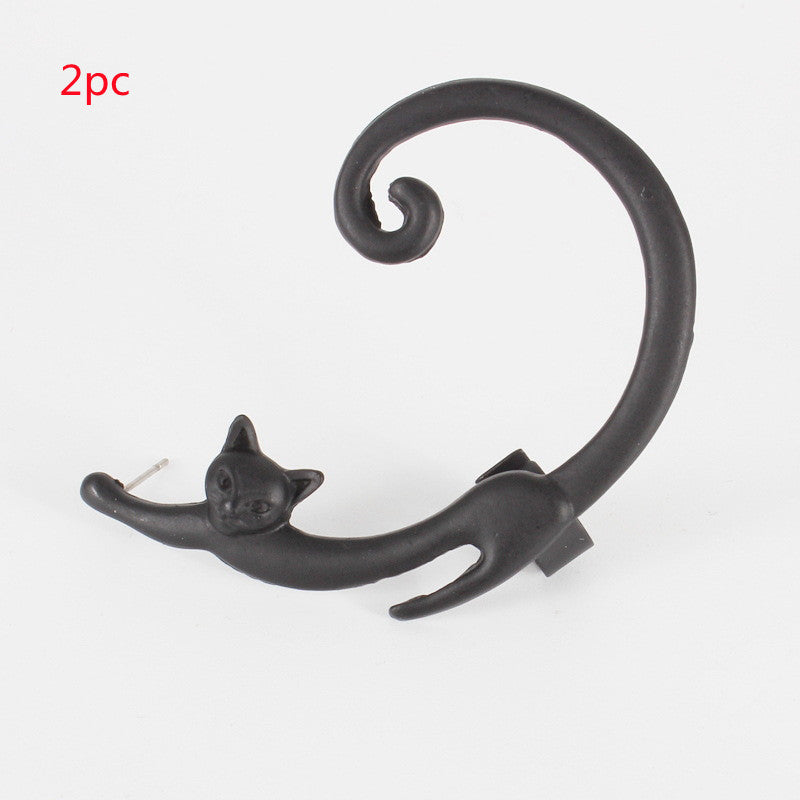 Whimsical Style Cat Post Earring with Ear Cuff Cute Animal Stud Earring