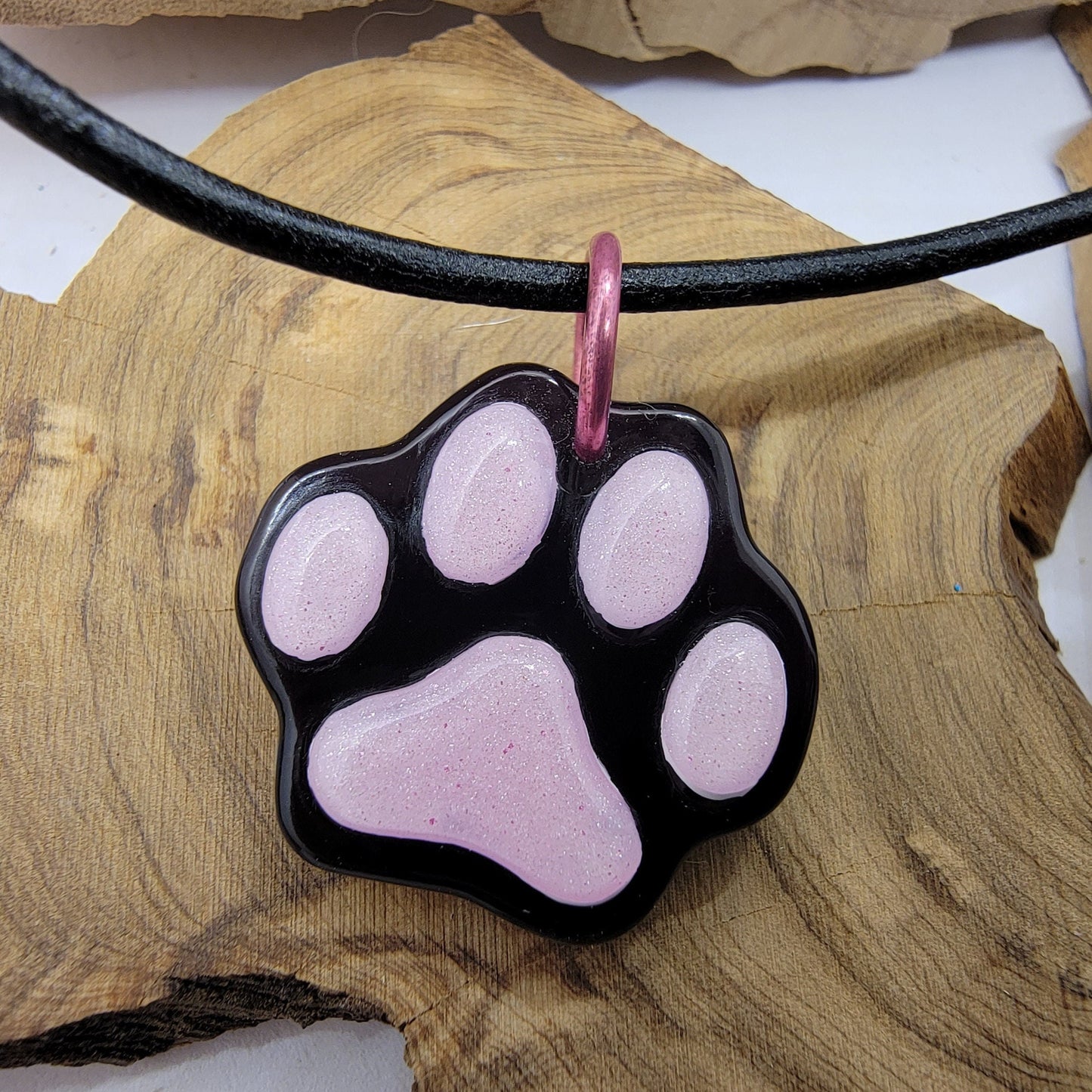 Paw Print Charm Necklace | Cute Pink and Black Pet Lover Gift | Perfect for Dog or Cat Person