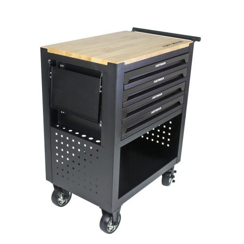 4-Drawer Multifunctional Tool Cart with Wheels & Wooden Top Heavy-Duty Mobile Storage for Tools, Rocks & Lapidary Gear