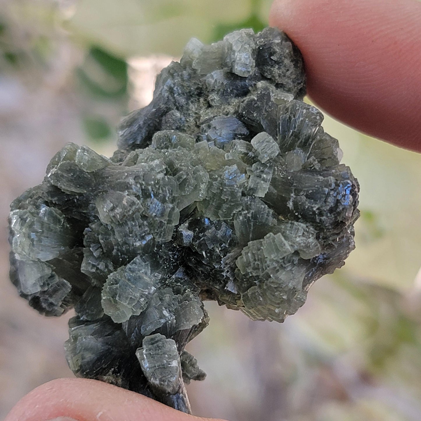 Rough Prehnite Rock Specimen from Boulemane, Imilchil, Morocco, 26.15g, Beautiful Dark and Light Green Bowtie Shaped Crystals