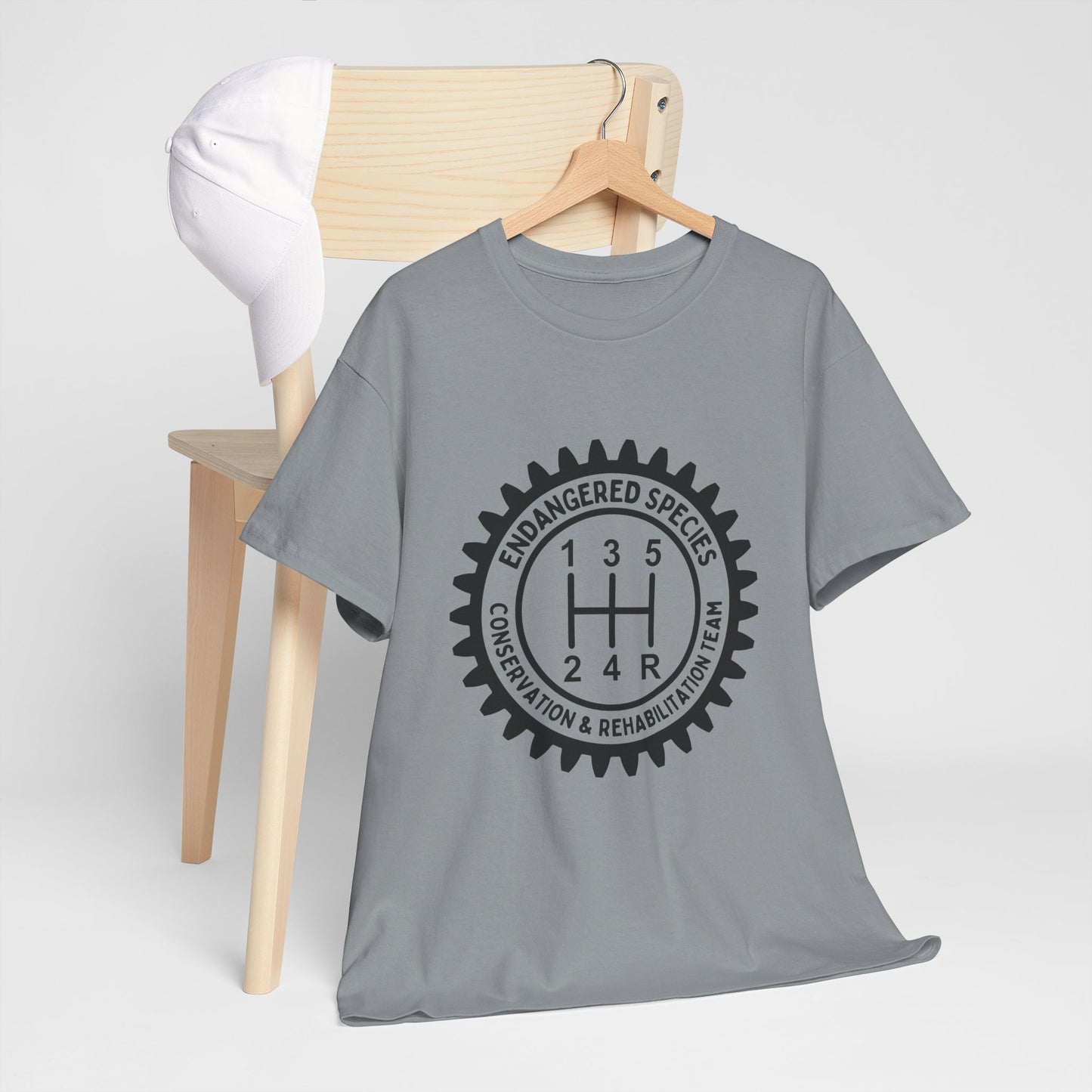 Manual Transmission Stick Shift Humor Tee - Endangered Species Conservation & Rehabilitation Team - Black Print