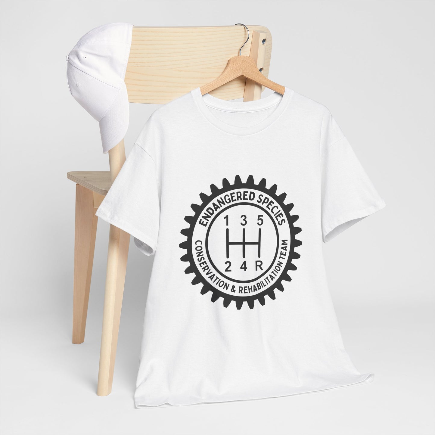 Manual Transmission Stick Shift Humor Tee - Endangered Species Conservation & Rehabilitation Team - Black Print