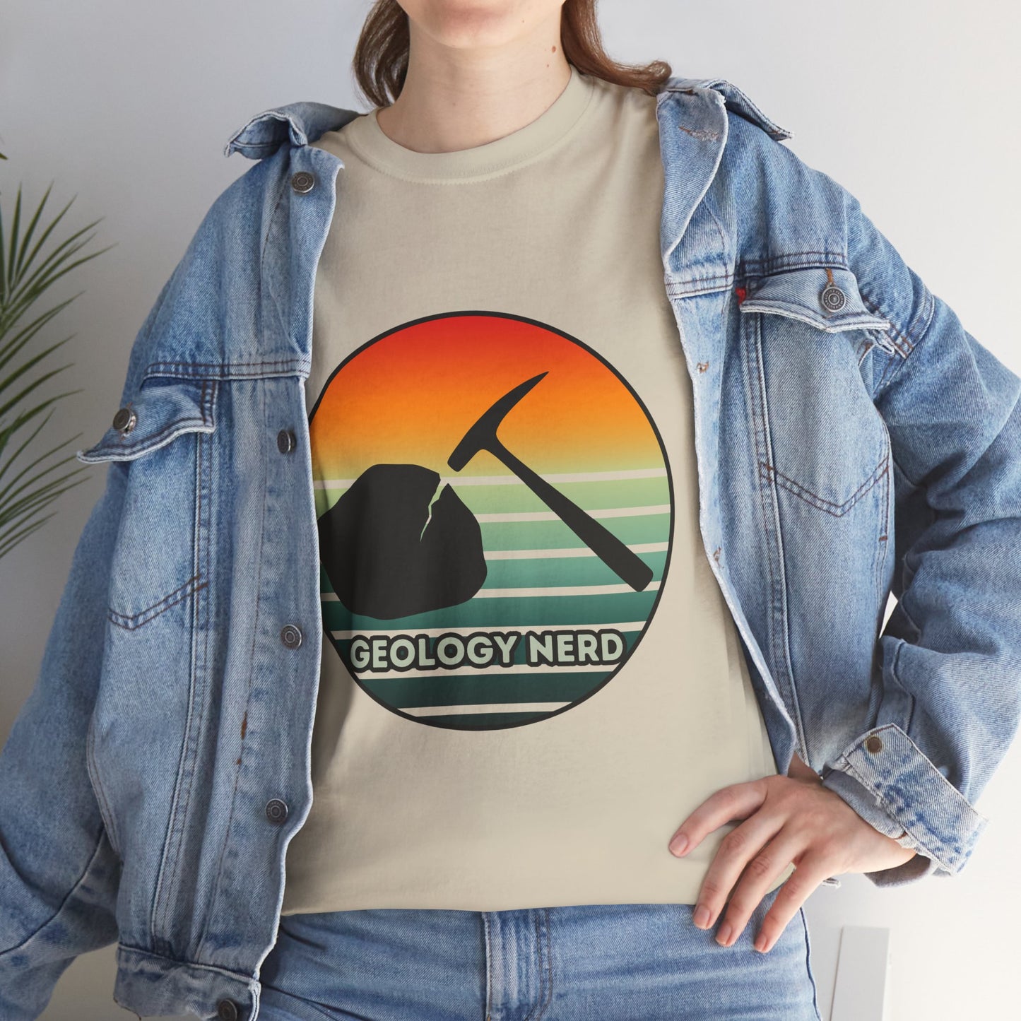 Geology Nerd Unisex Heavy Cotton Tee | Silhouette Sunset Rock Hammer | Perfect for Rock Lovers, Science Buffs, Casual Outfits, Gift for Geologists, Excursion Wear