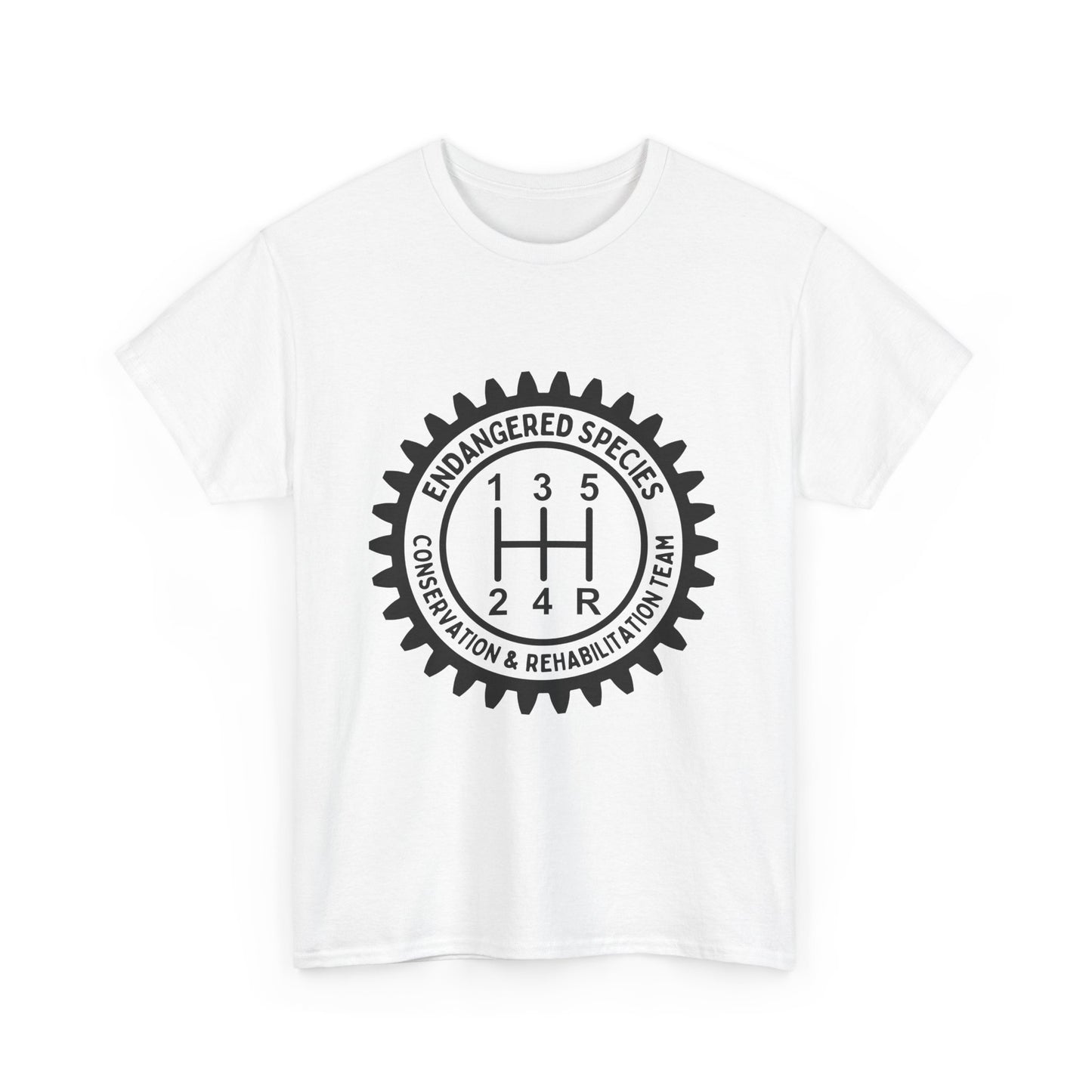Manual Transmission Stick Shift Humor Tee - Endangered Species Conservation & Rehabilitation Team - Black Print