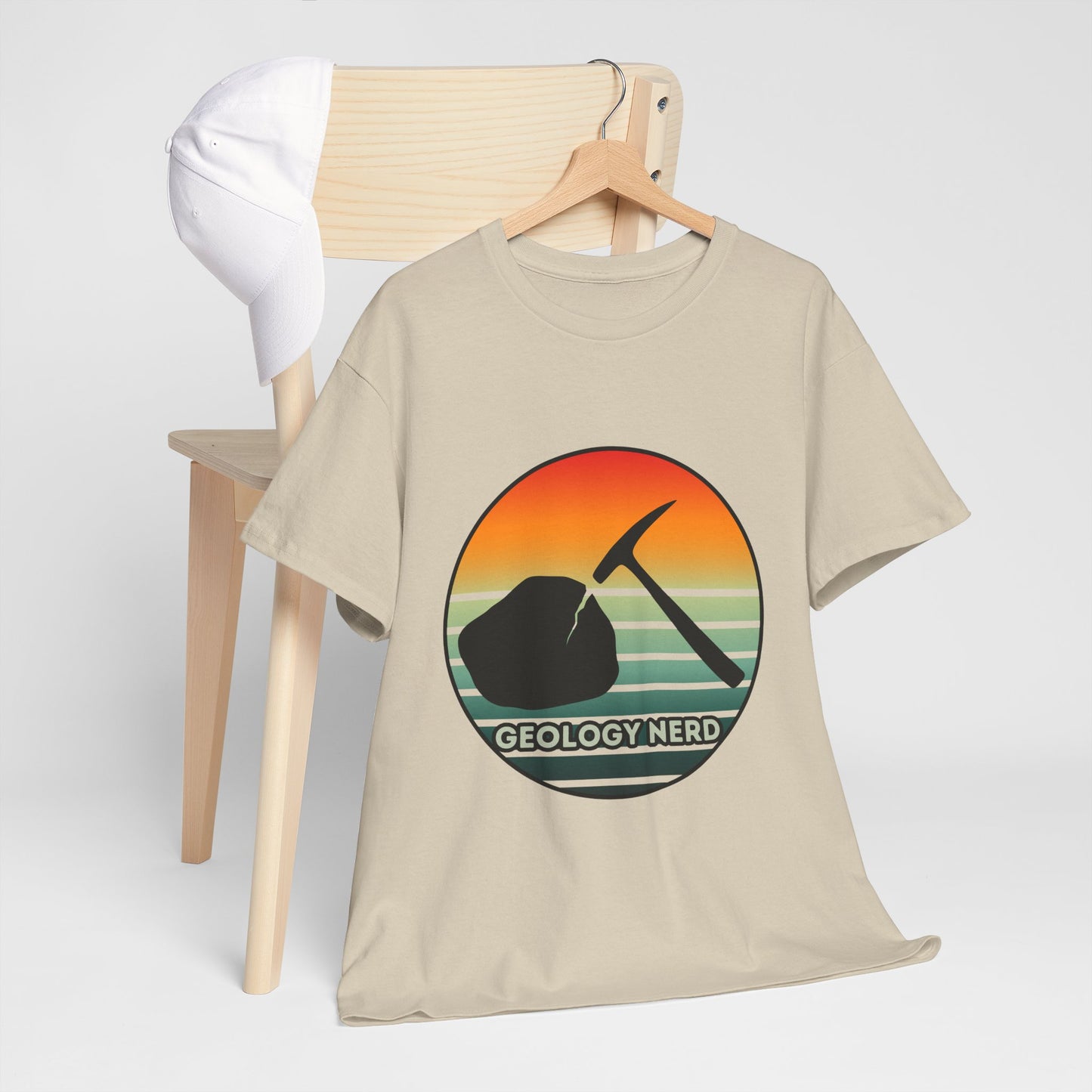 Geology Nerd Unisex Heavy Cotton Tee | Silhouette Sunset Rock Hammer | Perfect for Rock Lovers, Science Buffs, Casual Outfits, Gift for Geologists, Excursion Wear
